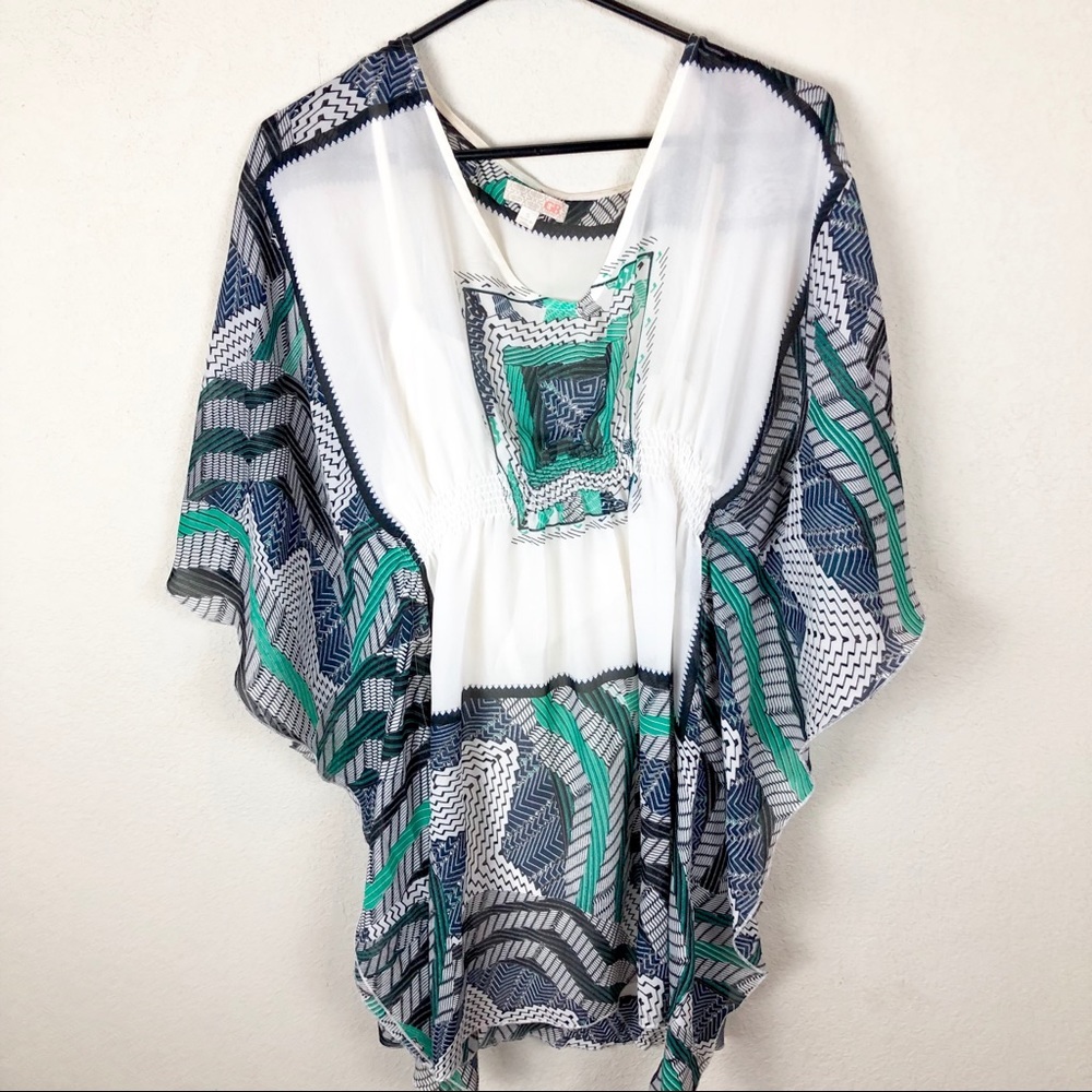 GB Gianni Bini Navy & Blue Flowing Top Blouse